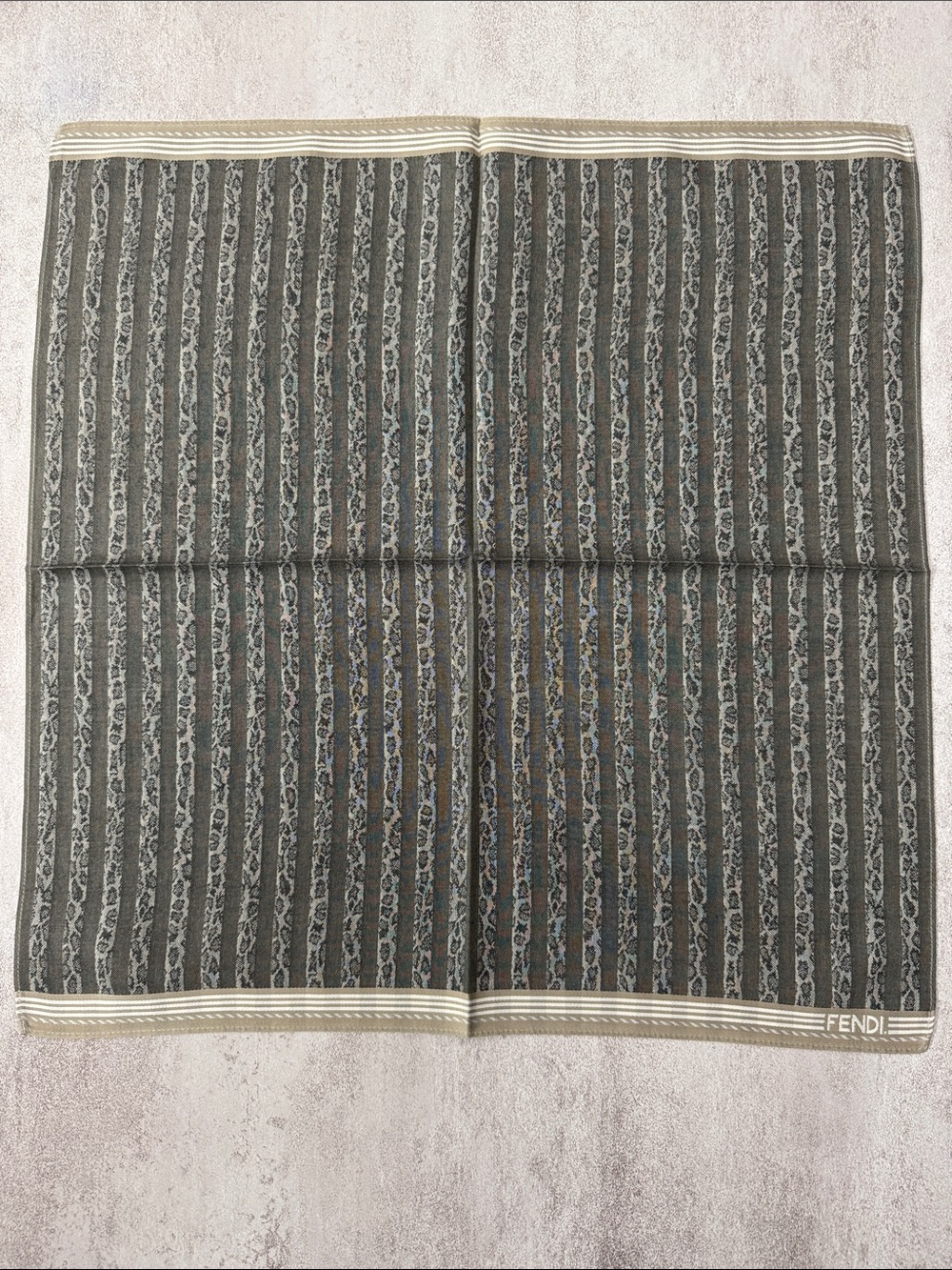 Fendi Striped Monogram cotton Scarf in Brown and Cream